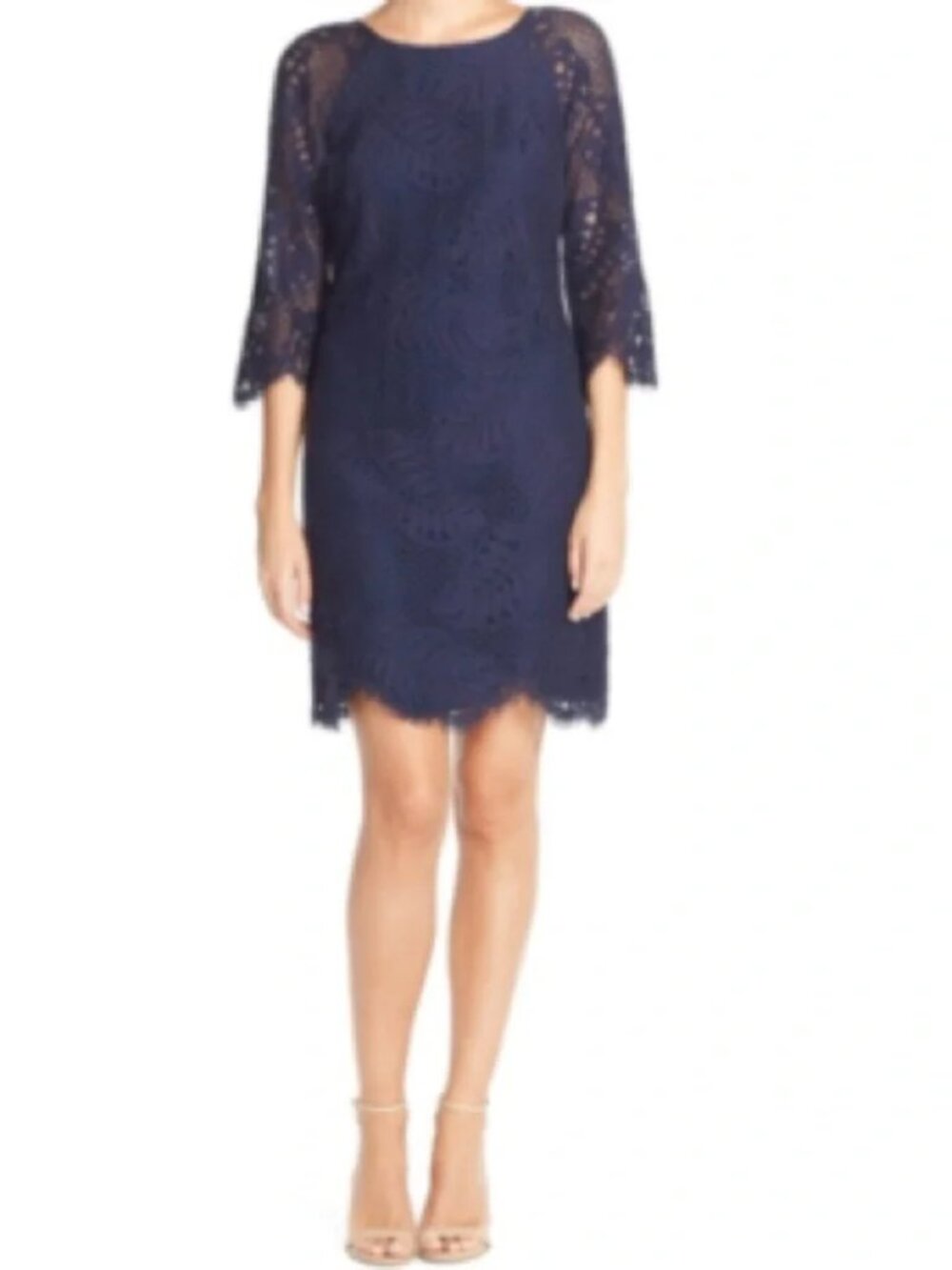 Lilly Pulitzer Women's RYLEE True Navy Palm Leaf lined Lace Shift Dress Size 4